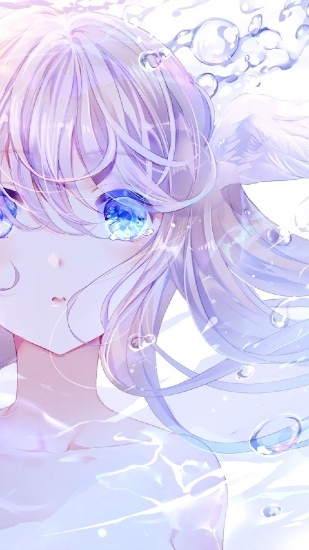 Ragazza anime capelli lilla piange, 1080x1920 Verticale, Samsung Galaxy