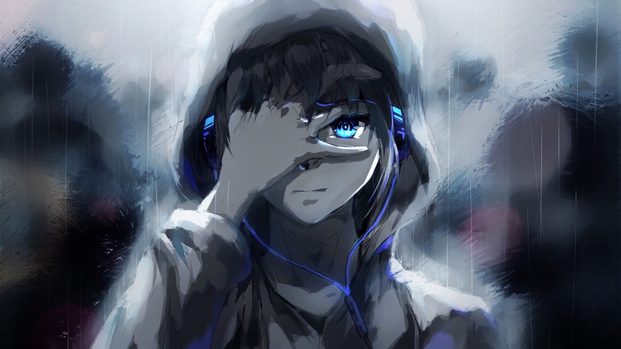 Ragazzo anime con felpa, cuffie, 2120x1192 alta risoluzione, Laptop