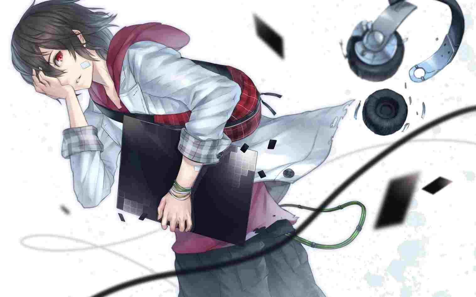 Ragazzo anime con laptop e cuffie, 1517x948 720p, Laptop