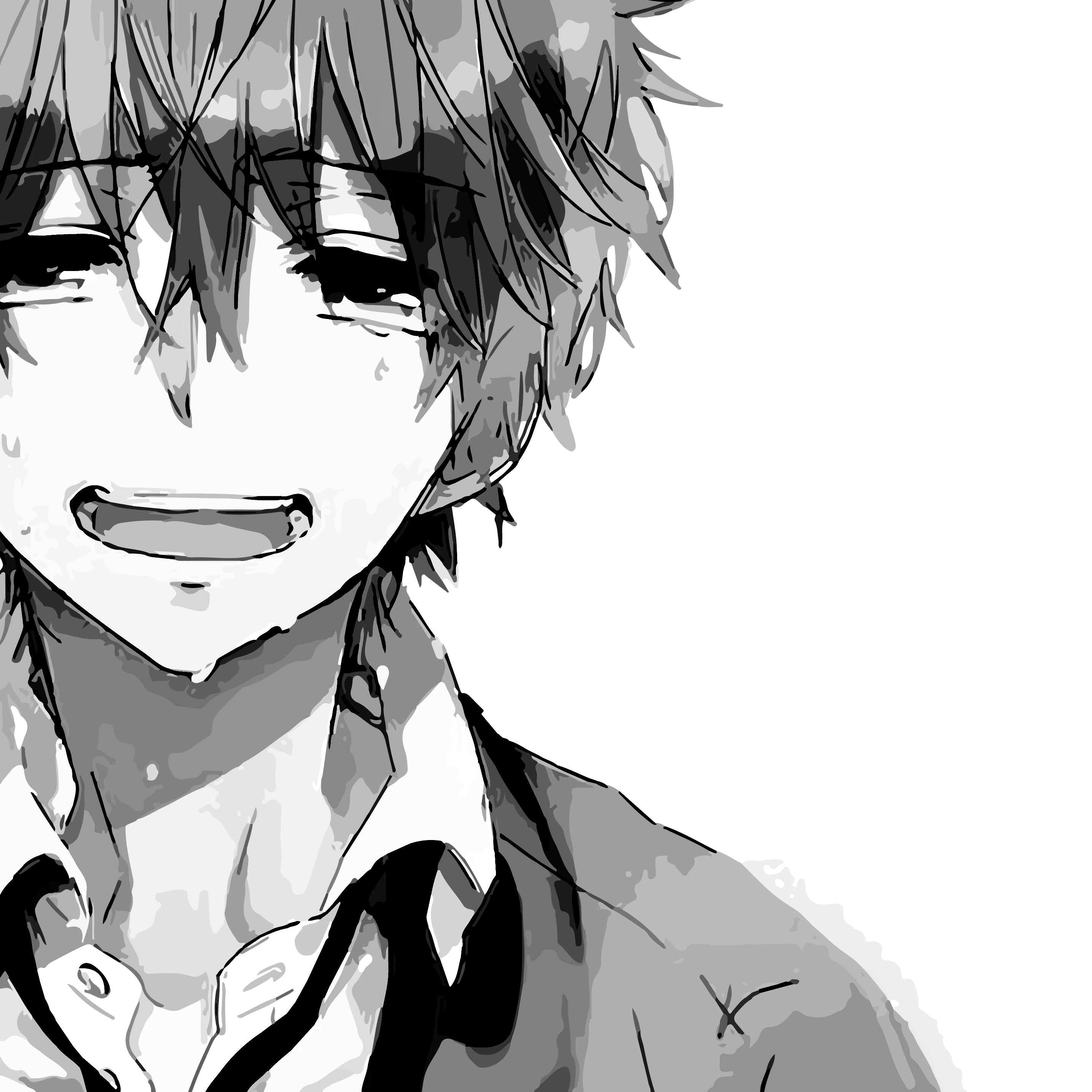 Ragazzo anime piangendo sorridendo bianco/nero, 2869x2869 2K, PC