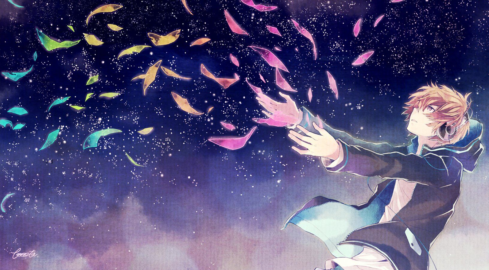 Ragazzo anime con piume colorate, 1631x900 900p, Desktop