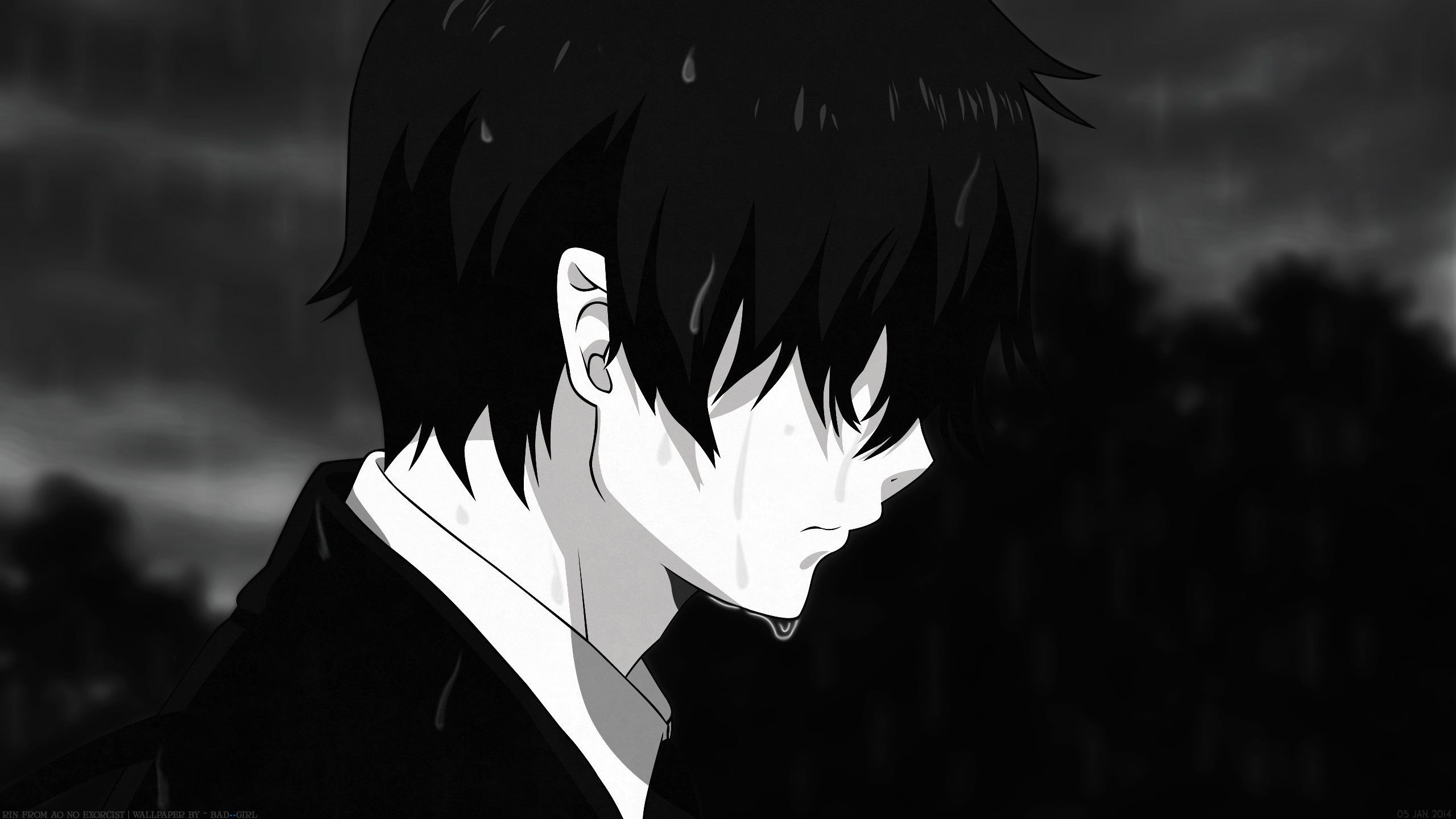 Ragazzo anime triste bianco nero, 2560x1440 1440p, Desktop