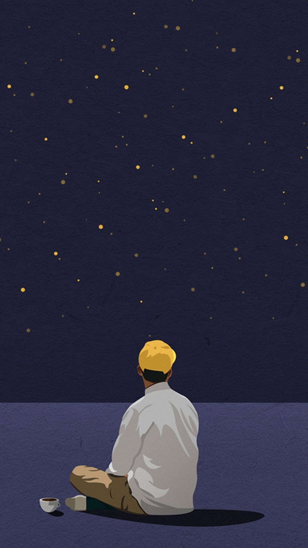 ragazzo seduto cielo stellato illustrazione, 1080x1920 Full HD Verticale, Smartphone