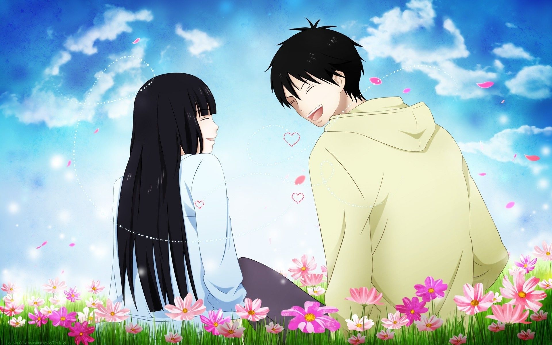 Coppia anime seduta tra fiori, 1920x1200 WUXGA, Laptop