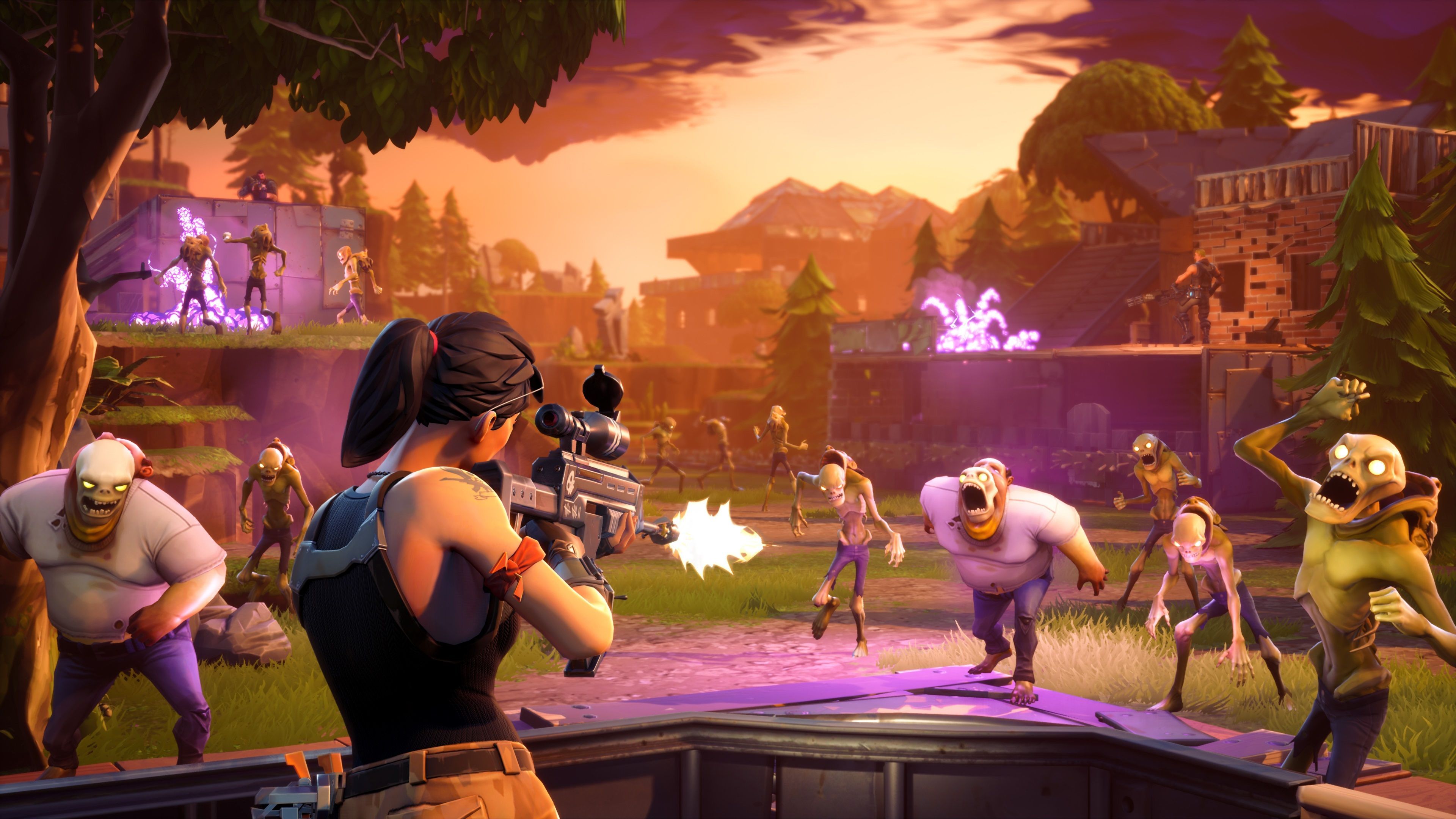 Personaggio Fortnite spara a zombie, battle royale, 3840x2160 4K Ultra HD, Monitor 4K
