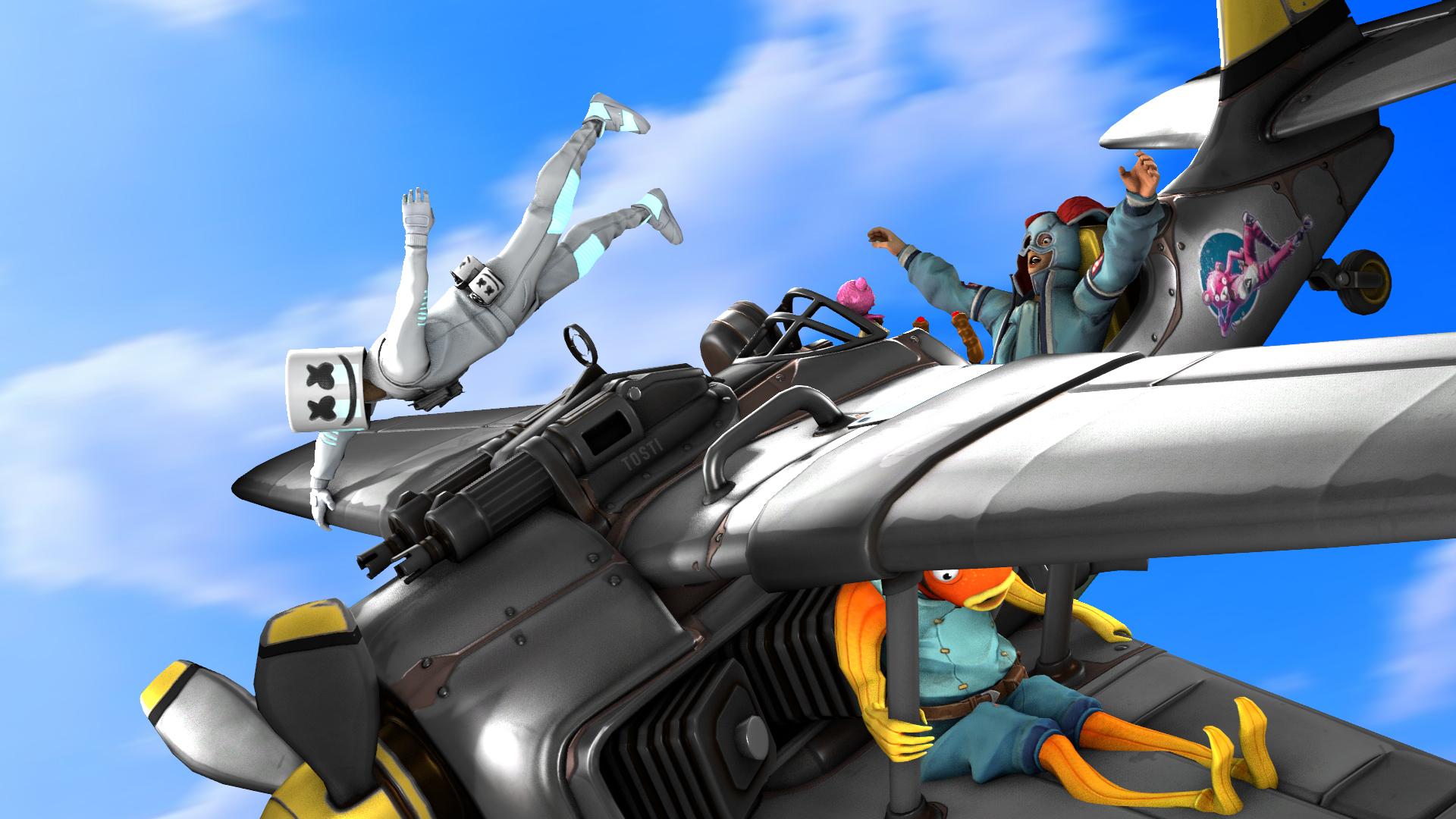 Fortnite personaggi su aereo Wingman, 1920x1080 Full HD, PC