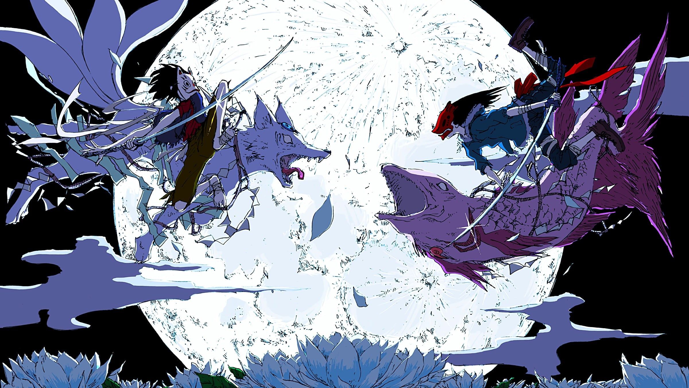 Ragazzo lupo luna piena, 2400x1350 2K, PC