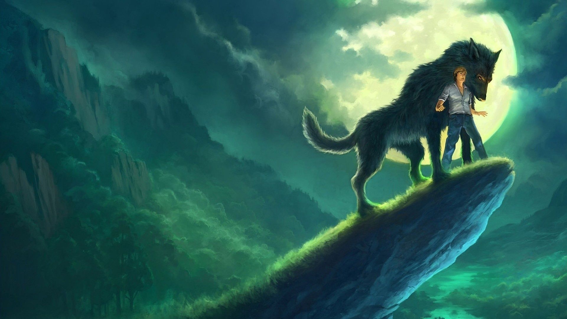 Ragazzo e lupo su roccia, 1920x1080 Full HD 1080p, Laptop
