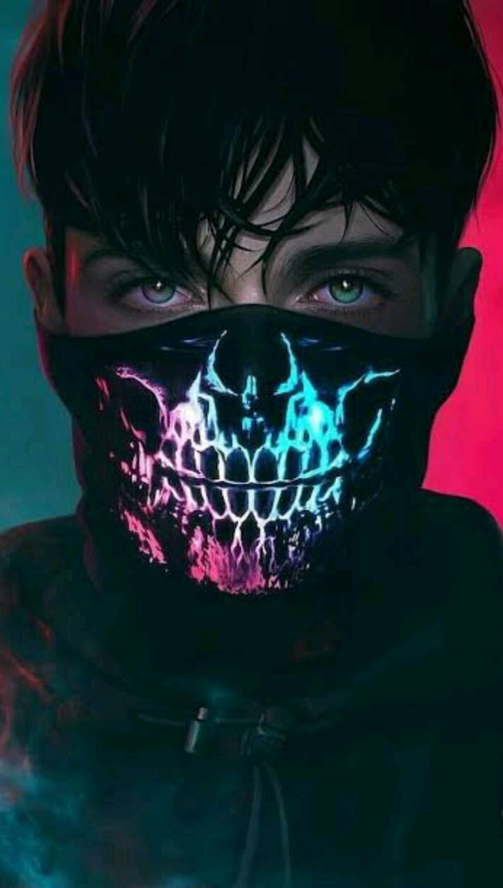 Ragazzo con maschera teschio neon, 725x1280 Verticale, Telefono