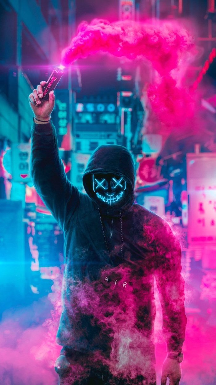 Ragazzo maschera neon fumogeno, 700x1244 Full HD Verticale, Samsung Galaxy