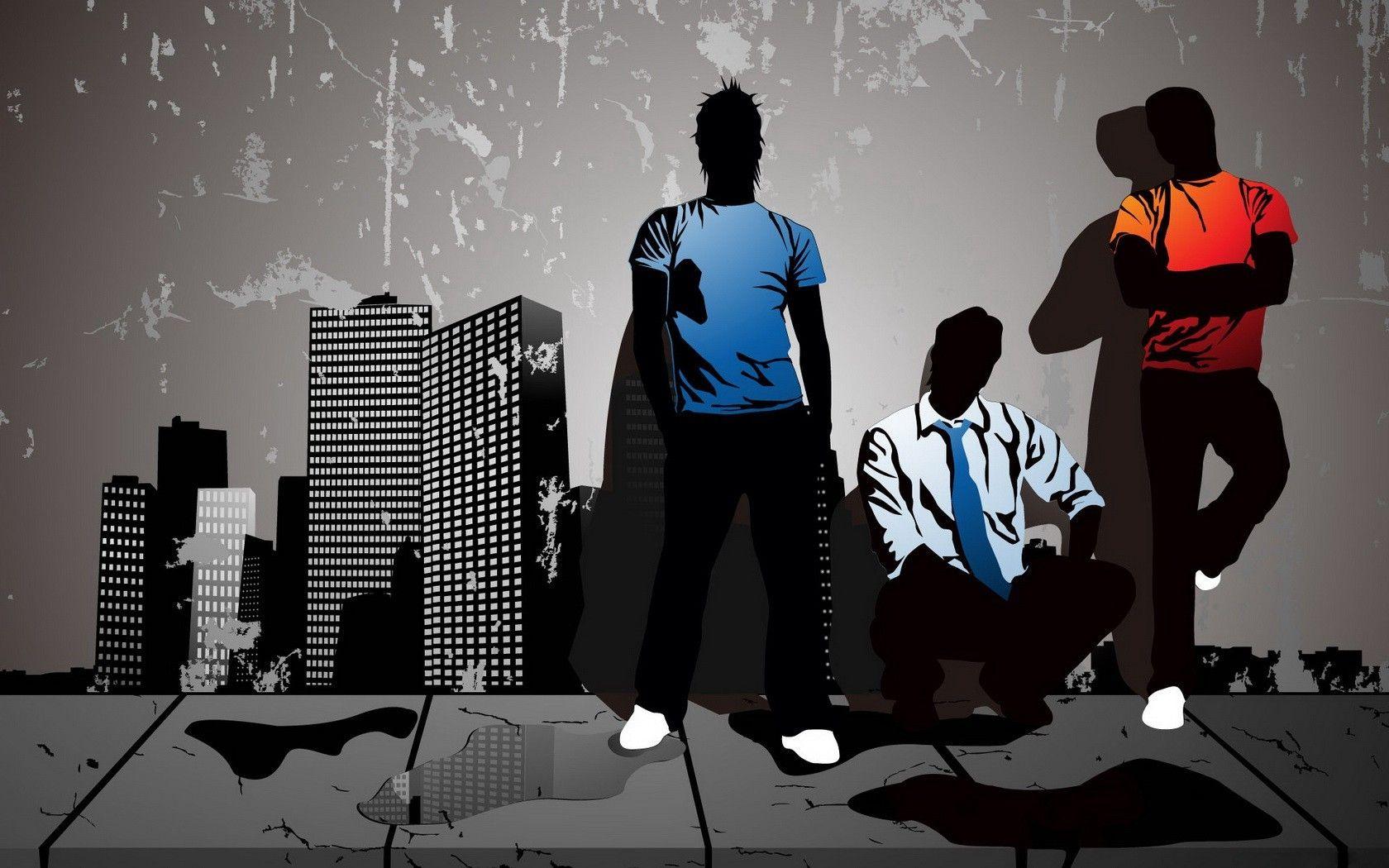 Silhouette ragazzi skyline urbano, 1680x1050 900p, Desktop