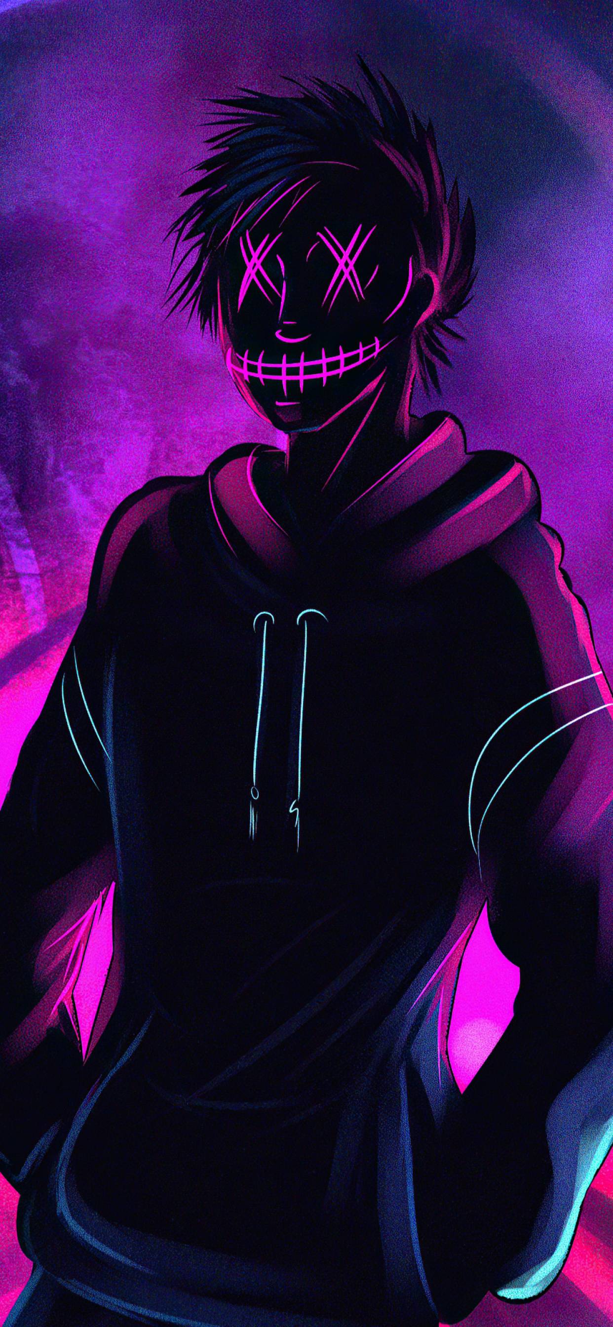 Ragazzo anonimo neon viola, 1242x2688 Verticale, Telefono