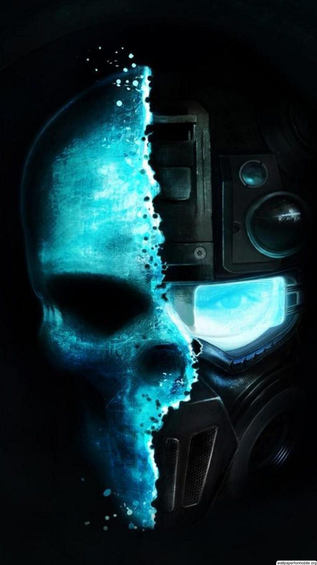 Teschio cyborg blu neon, 1080x1920 Full HD Verticale, Samsung Galaxy