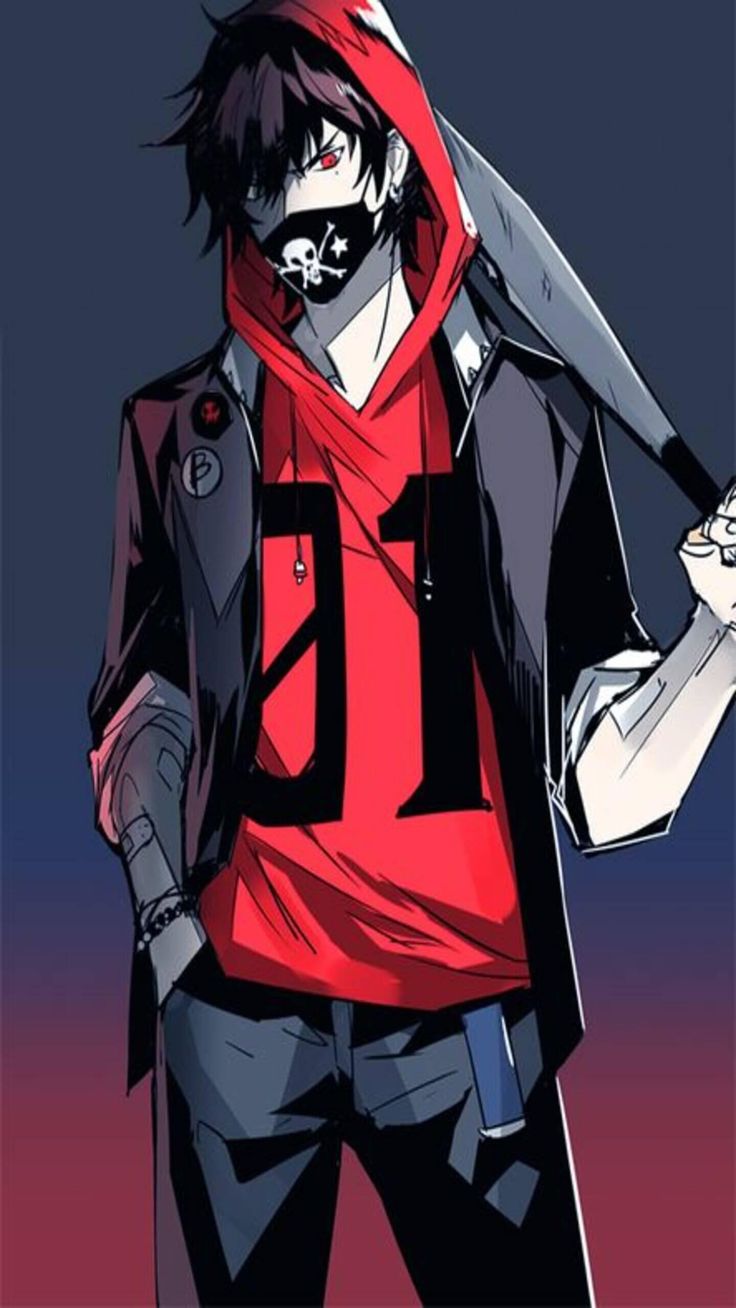 Ragazzo anime maschera rossa, 736x1308 Verticale, Mobile