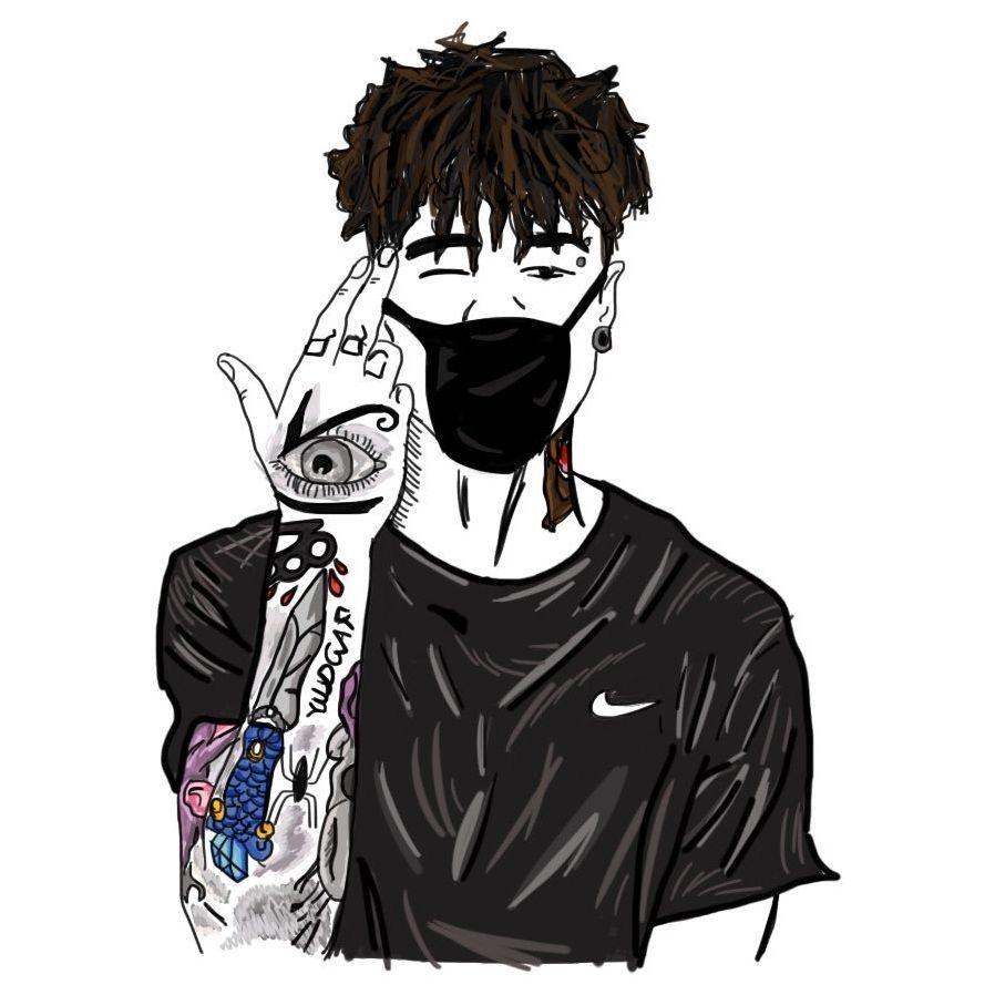 Ragazzo illustrato con tatuaggi e mascherina, 898x898 HD, Desktop