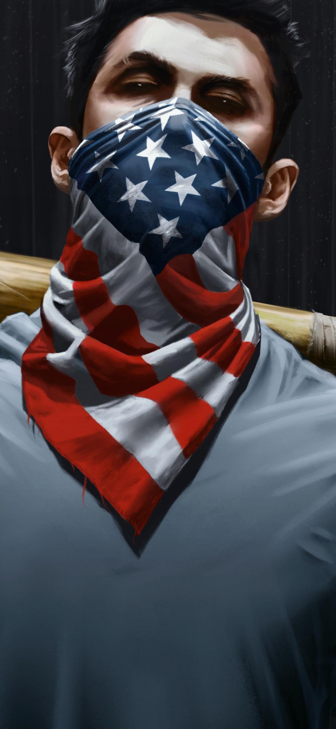 Uomo con bandana bandiera USA, 1125x2436 Verticale, Telefono