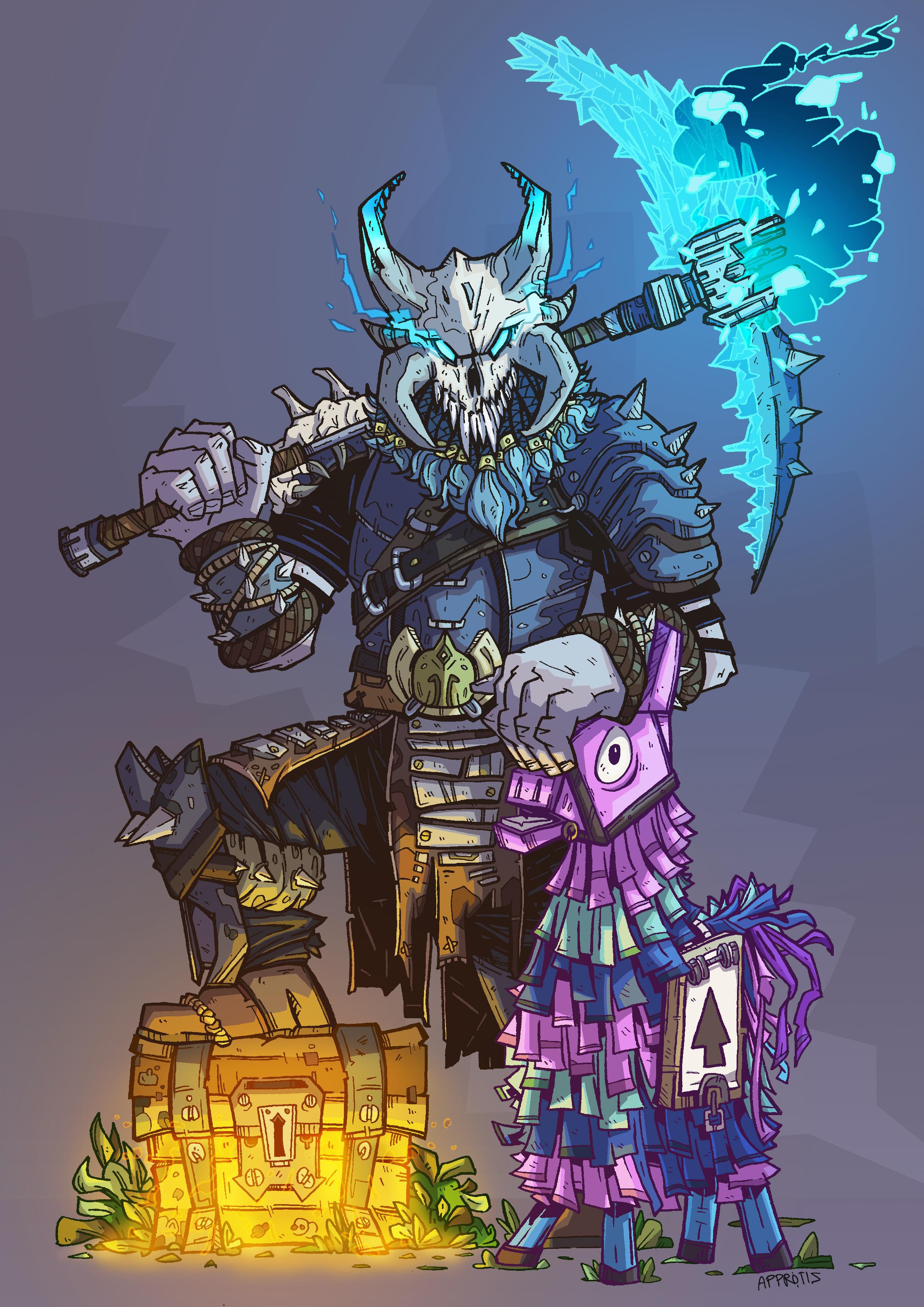 Ragnarok Fortnite con Loot Llama, 2480x3508 Verticale, Telefono