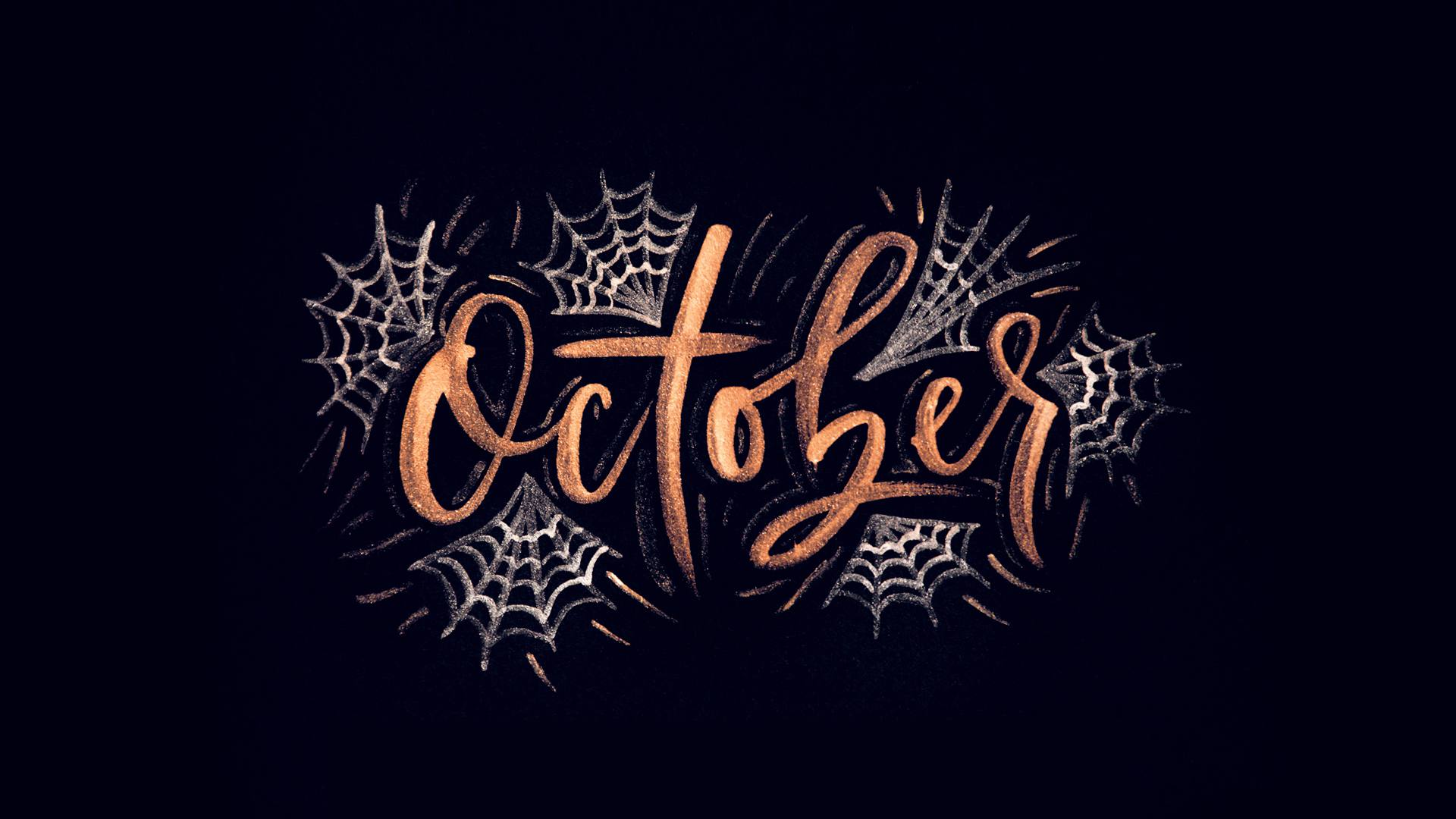 Scritta October con ragnatele, sfondi Halloween, 1920x1080 Full HD 1080p, Desktop