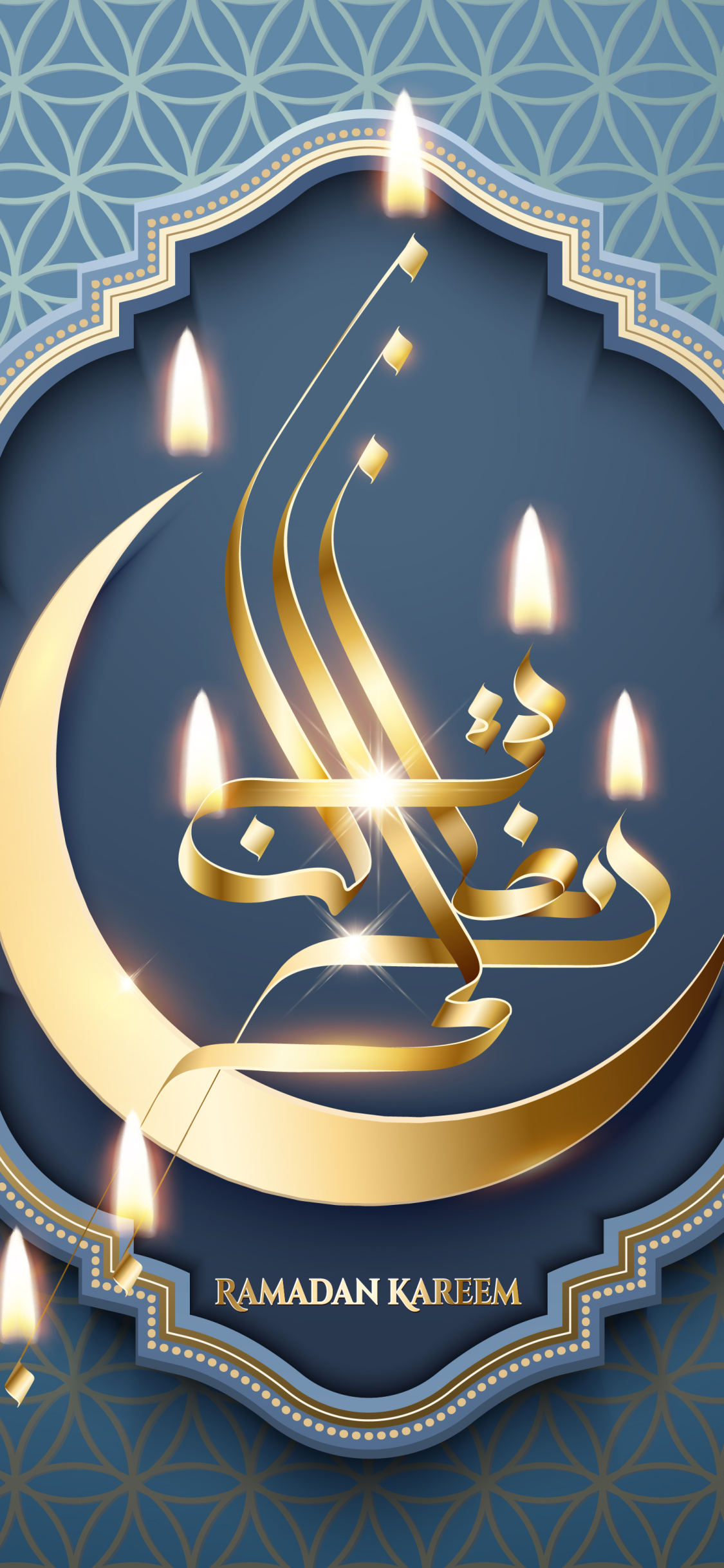 Ramadan Kareem calligrafia dorata blu, 1125x2436 Full HD Verticale, iPhone