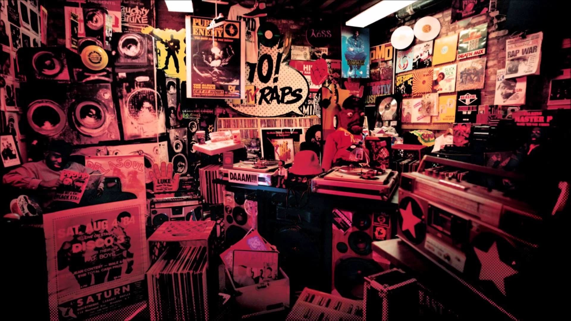 Studio hip hop vintage con vinili, 1920x1080 Full HD, PC Desktop