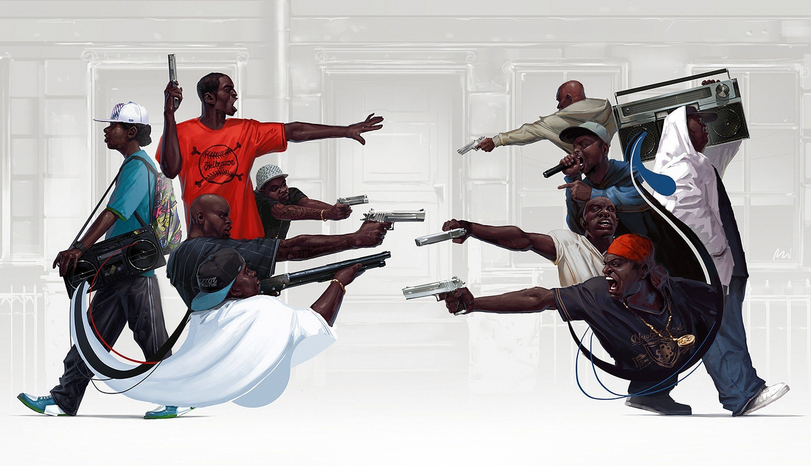 Gruppi rapper con pistole boombox, 2700x1554 2K, Monitor Gaming