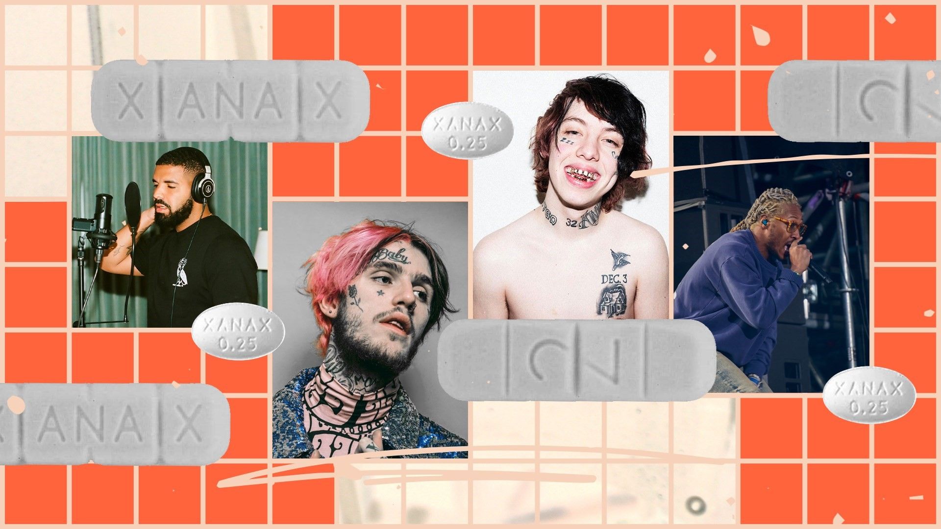Collage rapper SoundCloud con pillole Xanax, 1920x1080 Full HD, Desktop