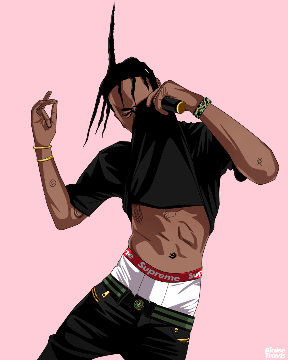 Rapper cartoon stile Travis Scott, Jacques Webster, 1000x1250 Verticale, Mobile