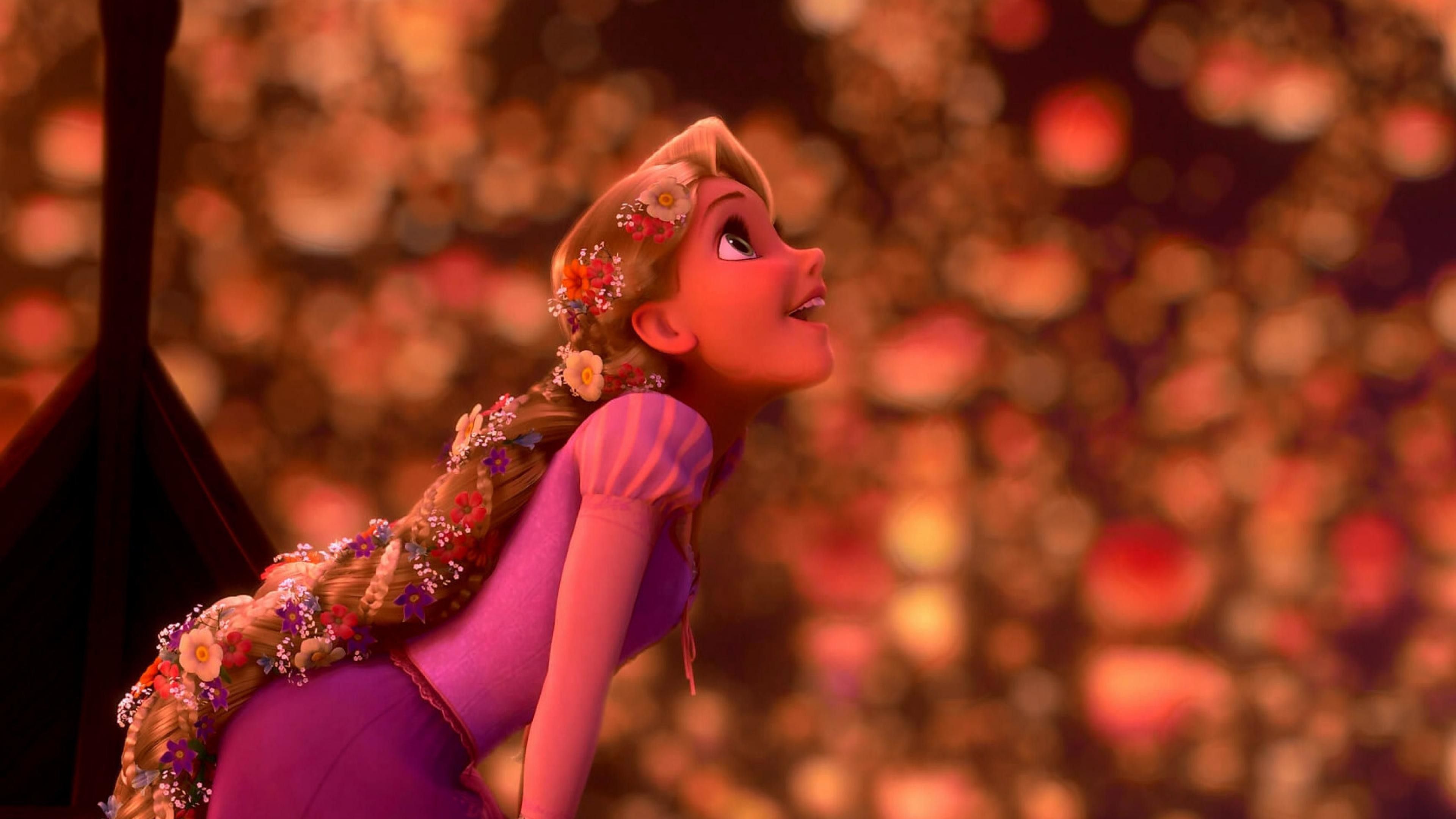 Rapunzel Disney lanterne notte, classici d'animazione, 3840x2160 4K Ultra HD, Desktop