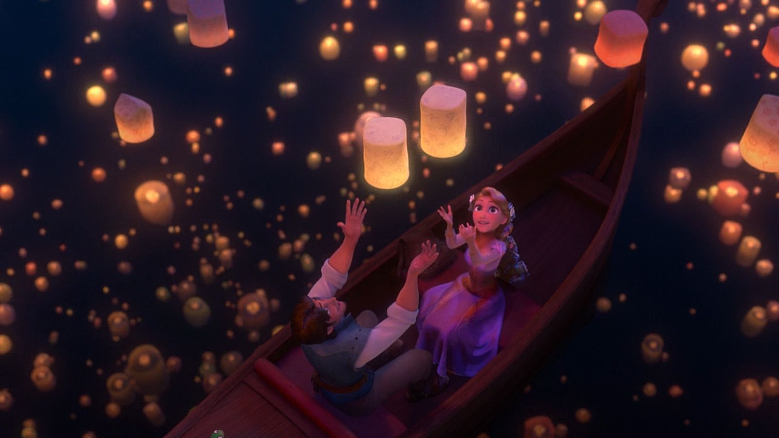 Rapunzel e Flynn lanterne barca, 1600x900 HD, PC Desktop
