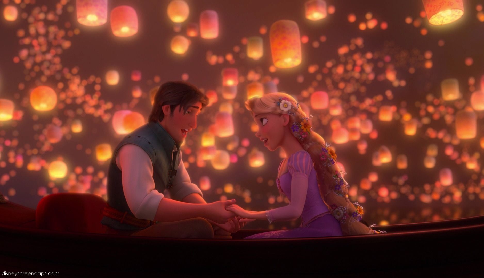 Rapunzel e Flynn lanterne barca, 1876x1080 900p, PC