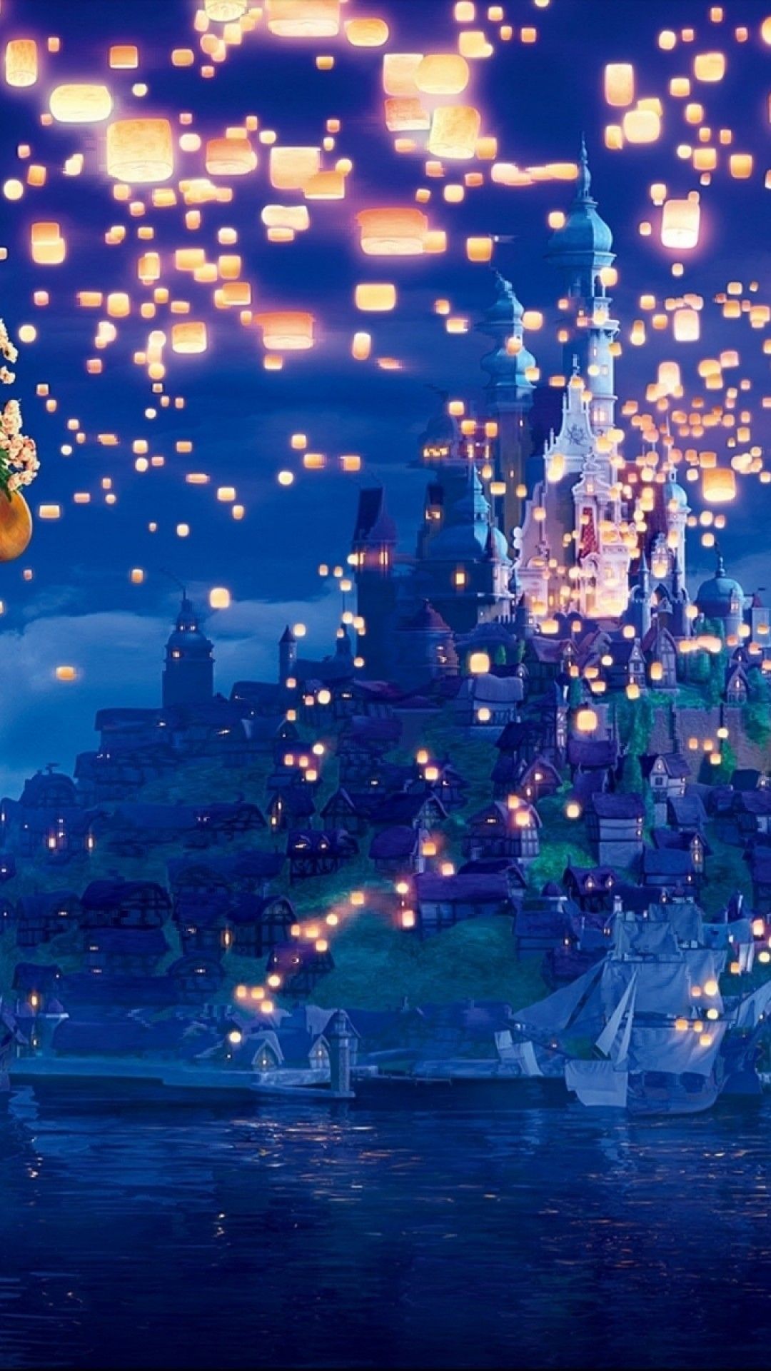 Rapunzel castello lanterne notte, 1080x1920 Full HD Verticale, Samsung Galaxy