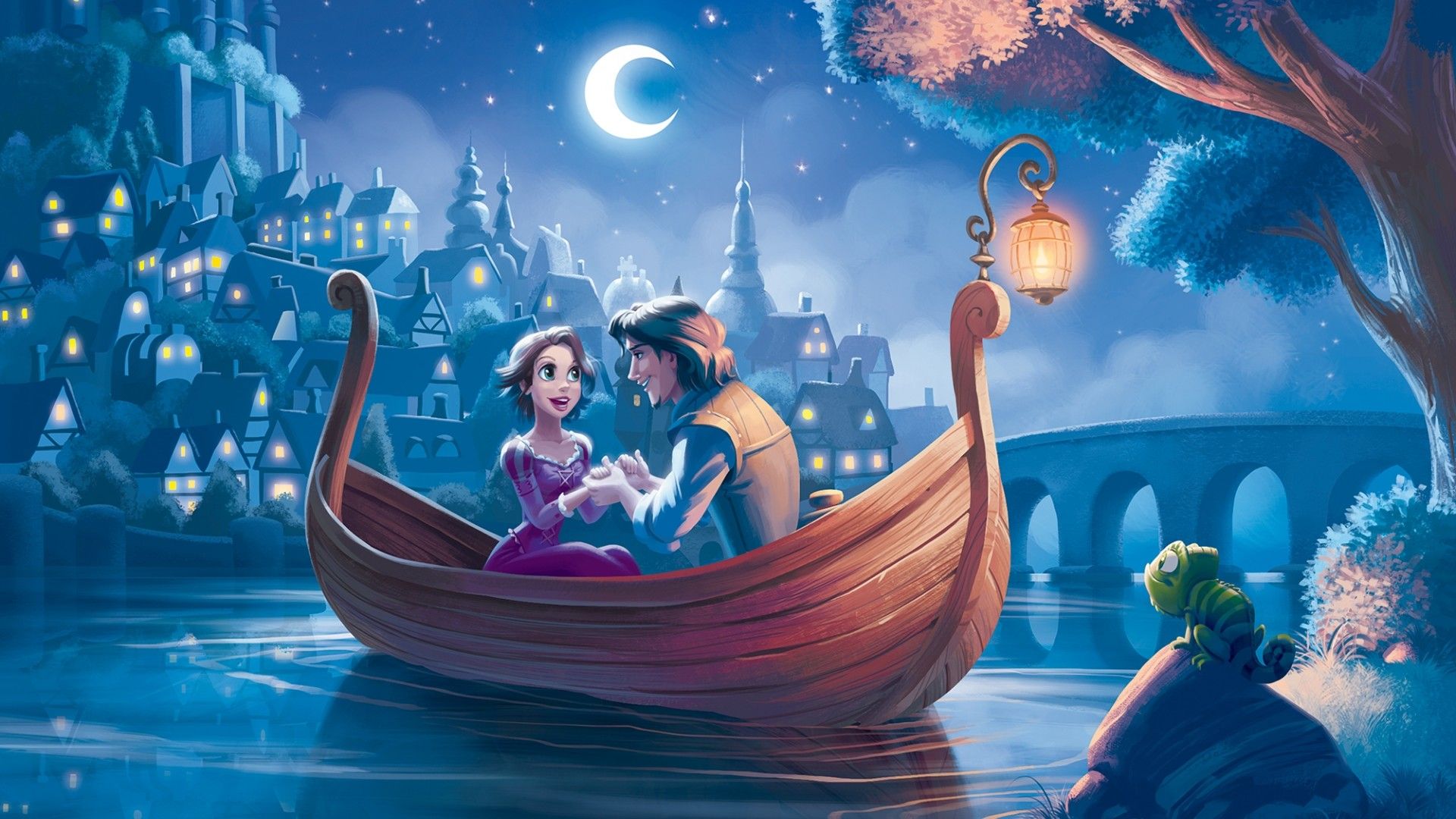 Rapunzel e Flynn in barca, 1920x1080 1080p, PC
