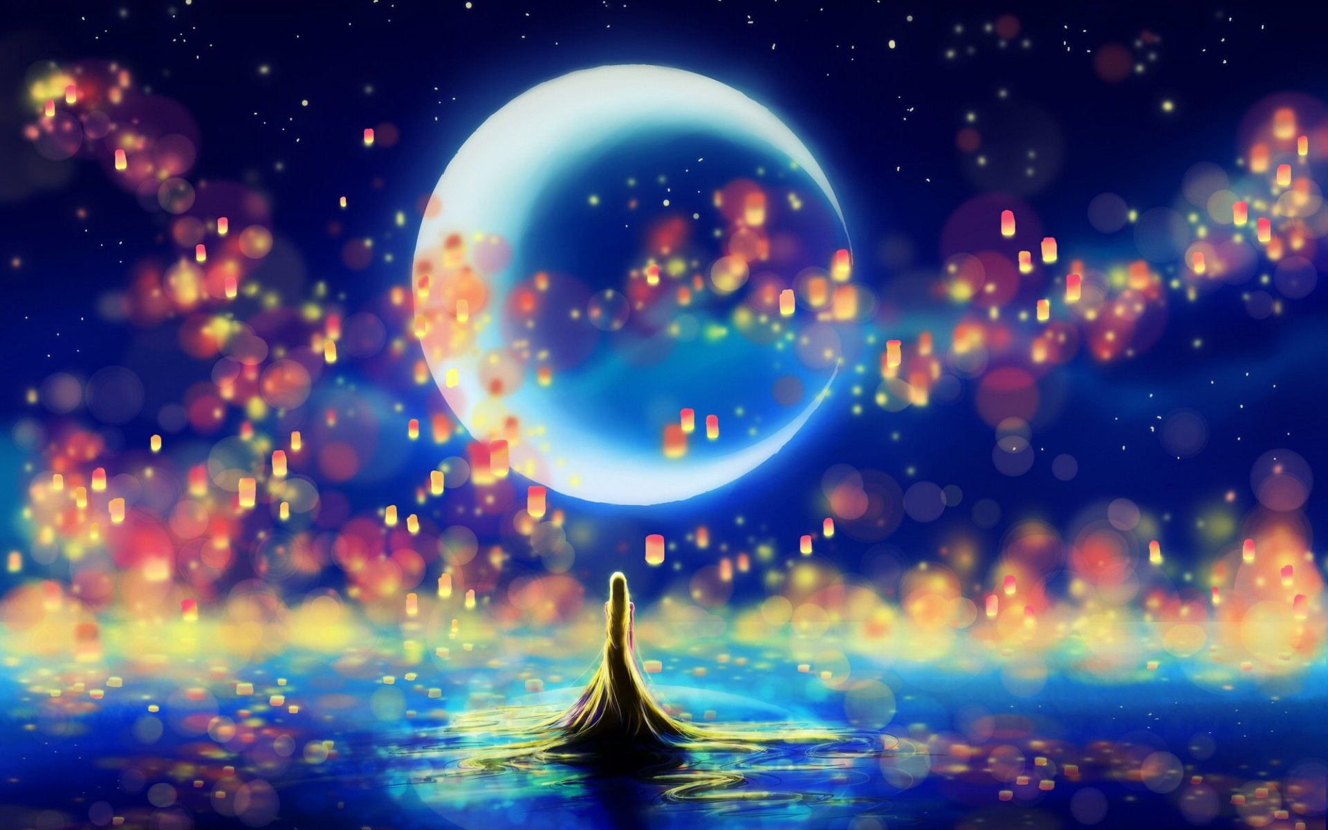 Rapunzel lanterne notturne luna, 1920x1200 WUXGA, Desktop