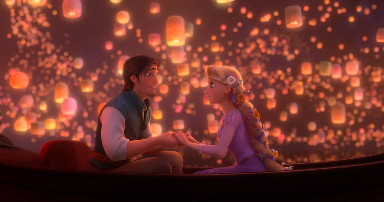 Rapunzel e Flynn lanterne barca, 1229x648 HD, Desktop