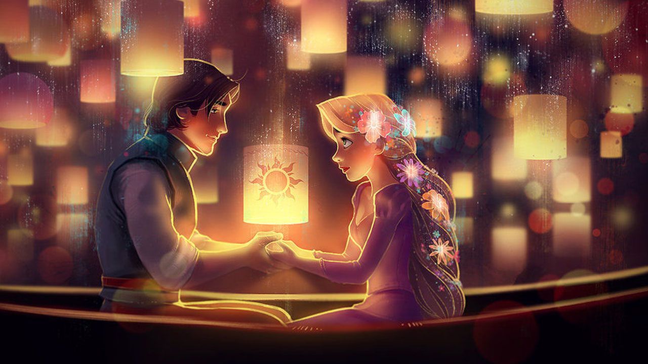 Rapunzel e Flynn lanterne, 1280x720 720p, PC