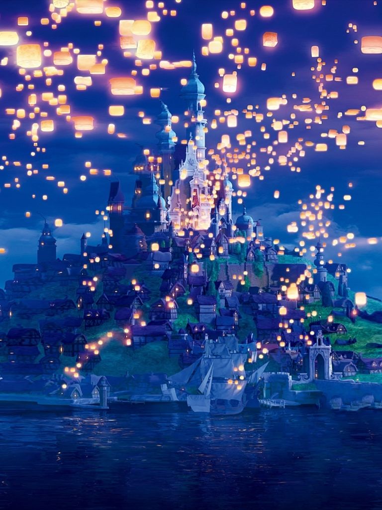 Rapunzel castello lanterne notte, 768x1024 Full HD Verticale, Smartphone