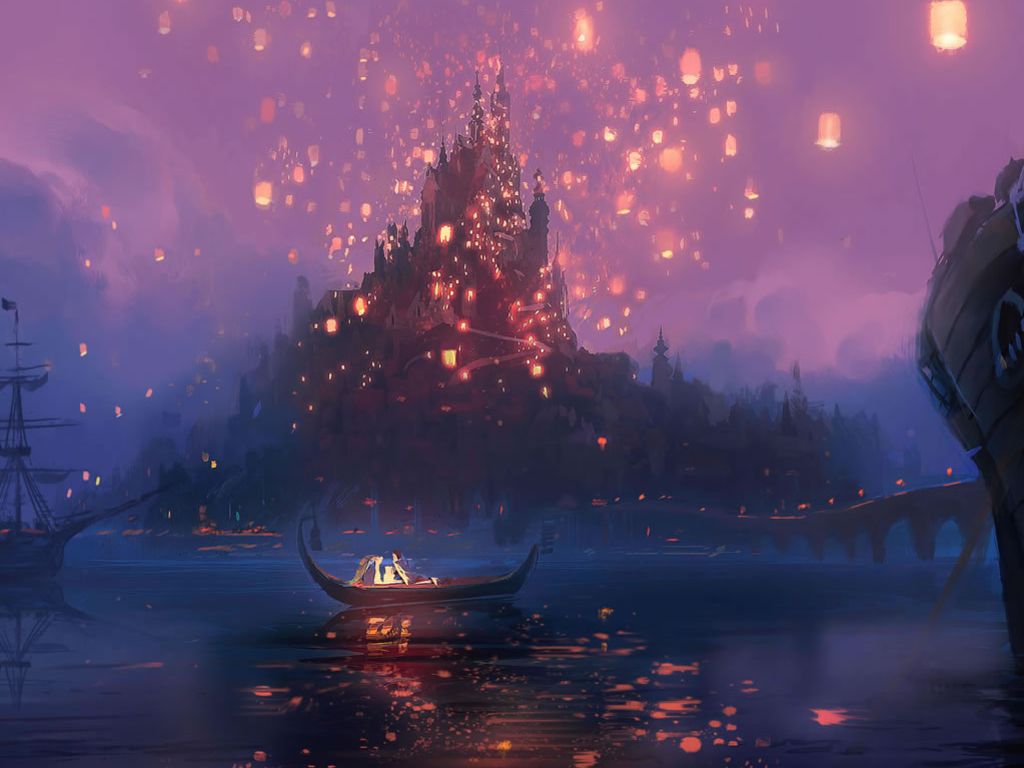 Rapunzel lanterne castello notte, 1024x768 HD, Laptop
