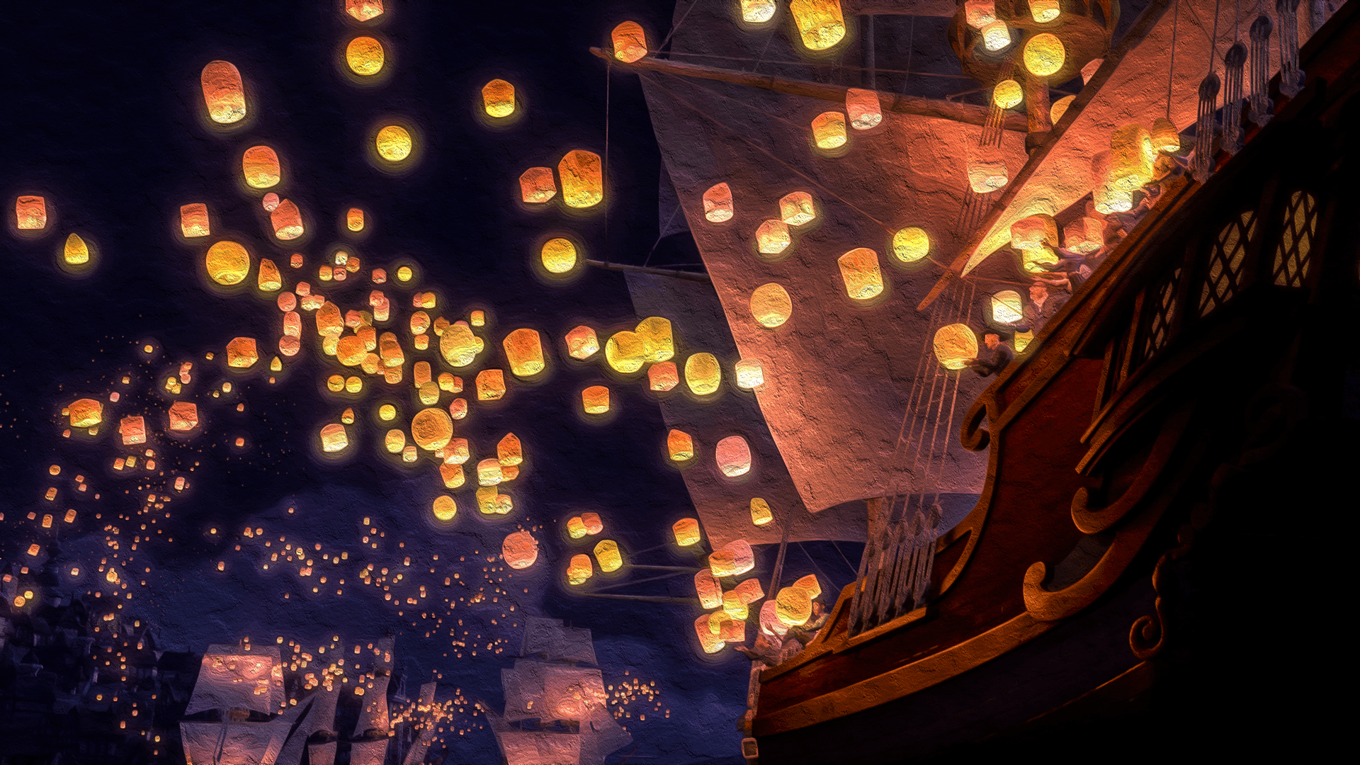 Lanterne volanti Rapunzel notte, 1920x1080 Full HD, PC Desktop