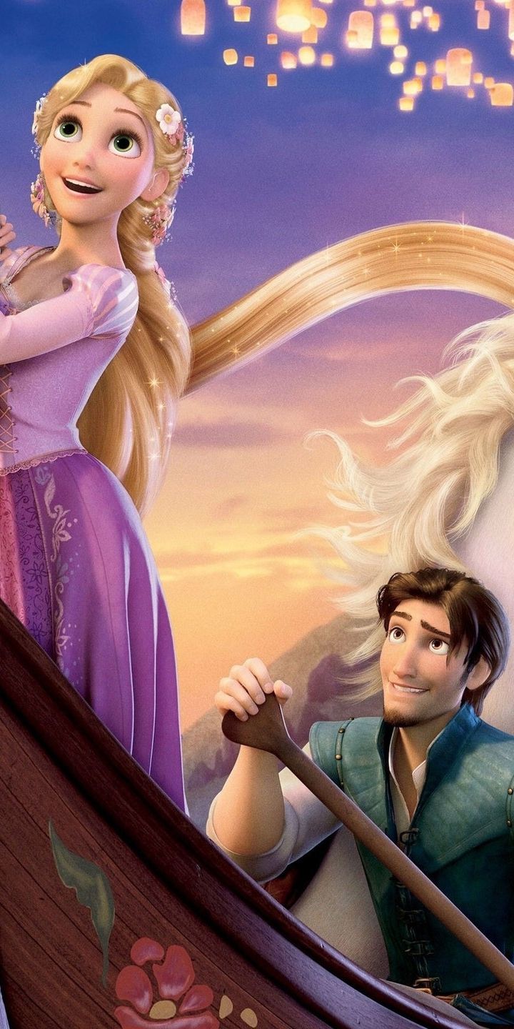 Rapunzel e Flynn in barca, 720x1440 Full HD Verticale, Smartphone