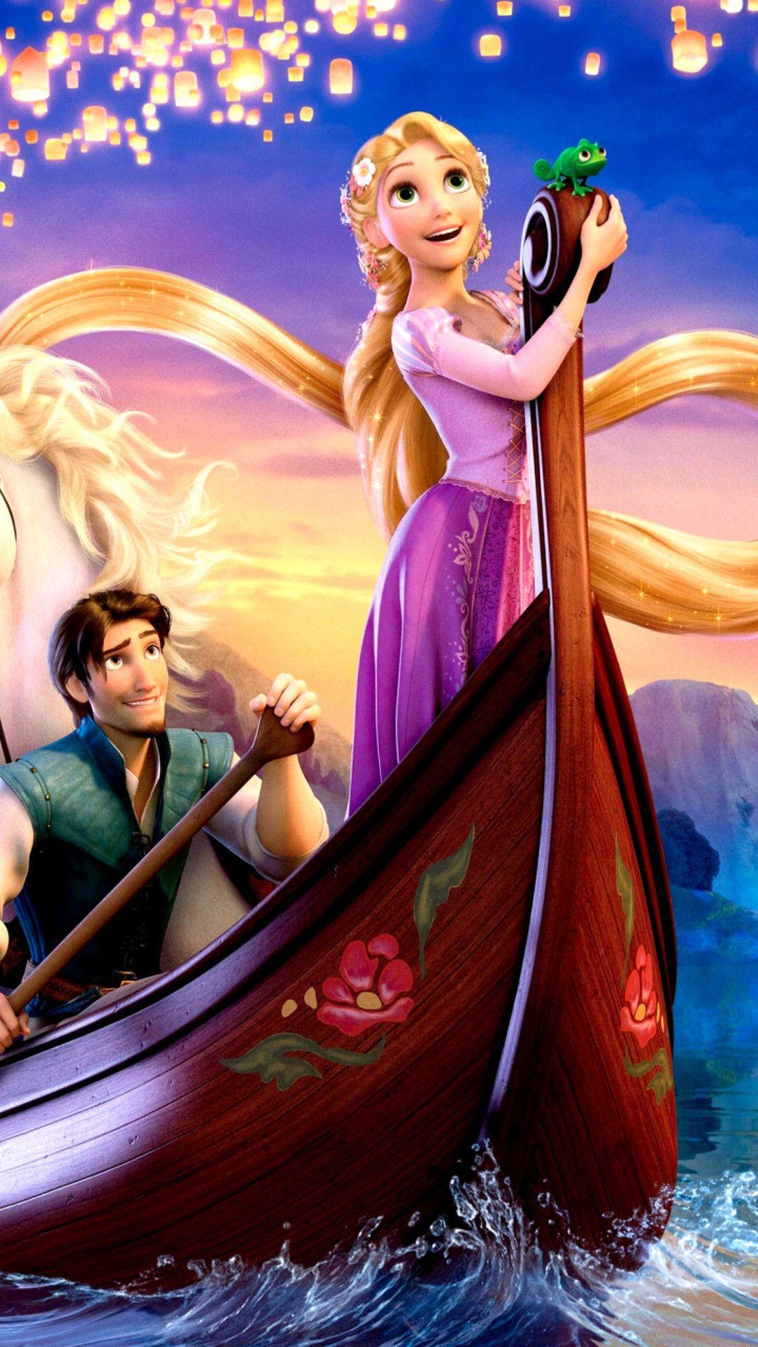 Rapunzel barca lanterne Disney, classici d'animazione, 1080x1920 Full HD Verticale, iPhone