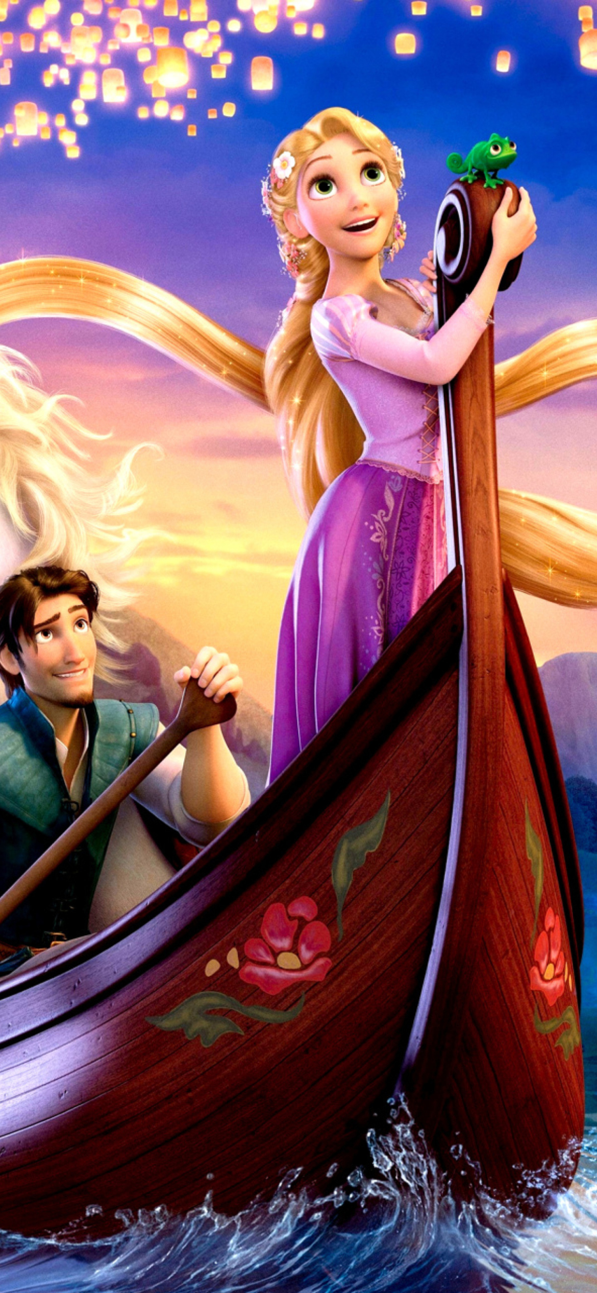 Rapunzel e Flynn sulla barca, 1170x2532 Verticale, Telefono