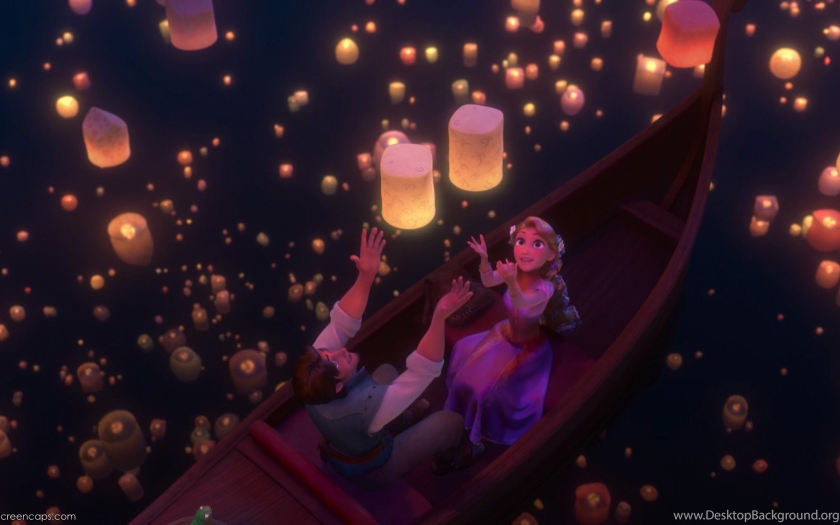Rapunzel e Flynn lanterne barca, 1680x1050 HD Ready, PC