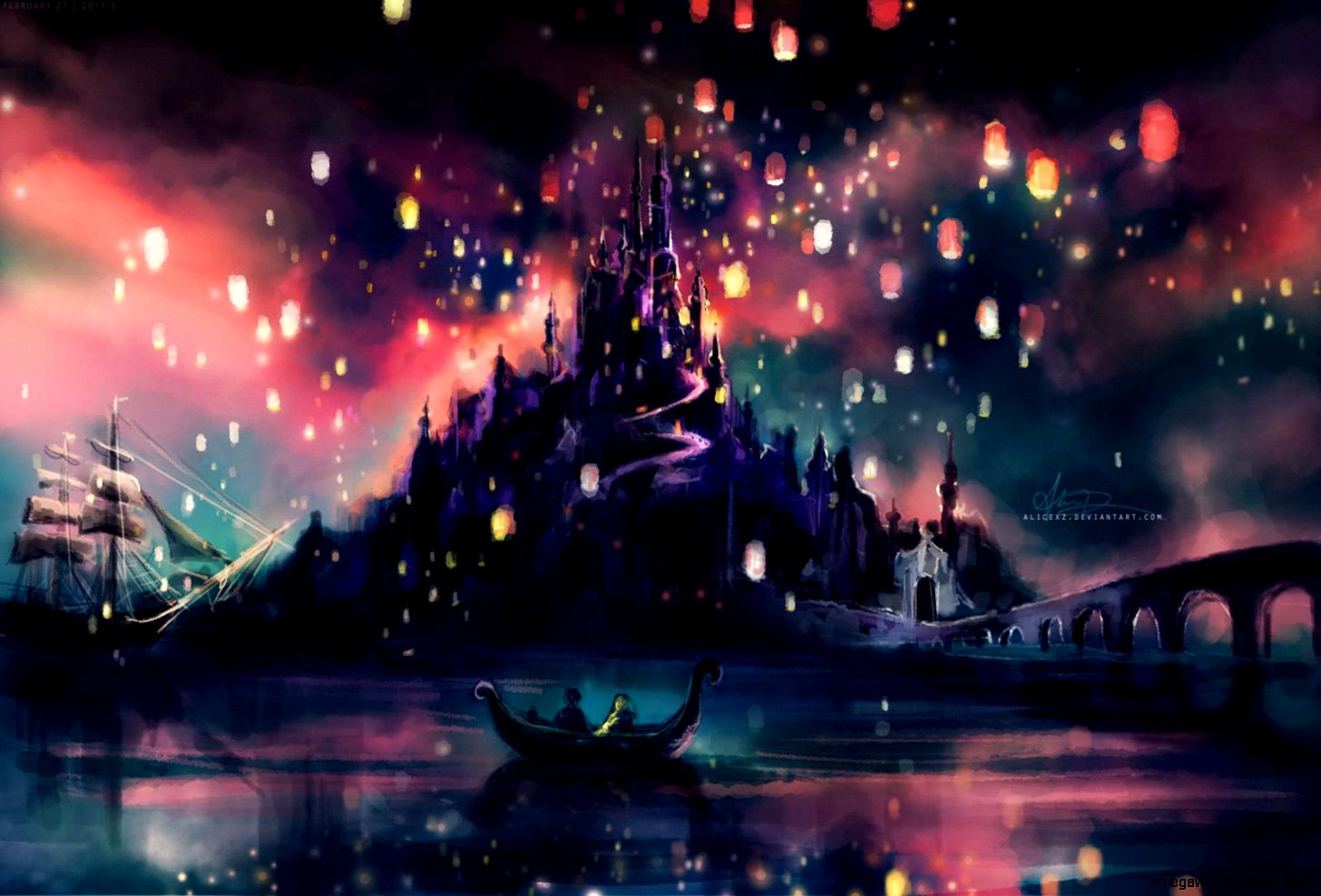 Castello Rapunzel lanterne notturne, 1456x988 HD, Desktop