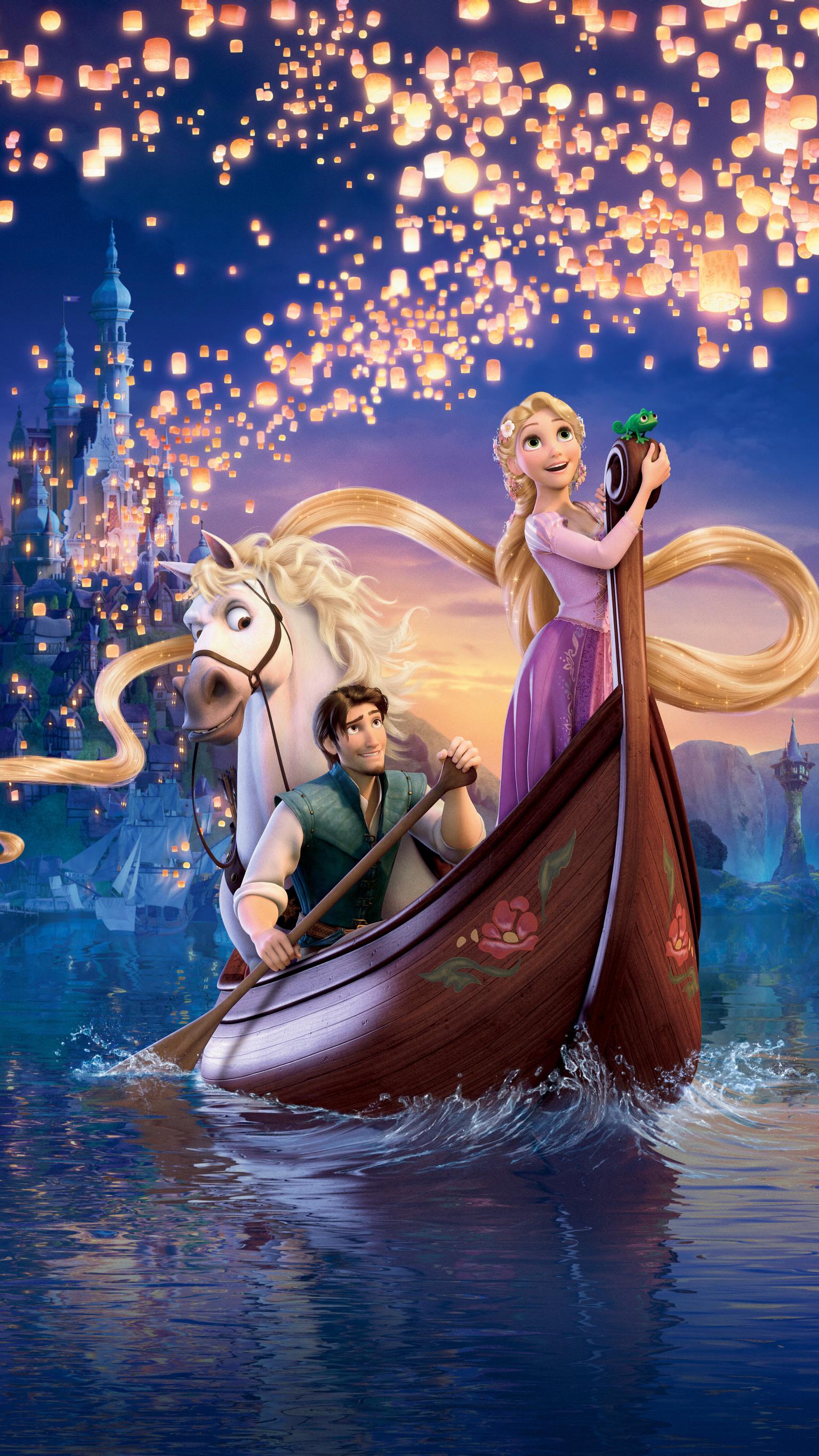 Rapunzel e Flynn barca lanterne, 1536x2732 Verticale, Telefono