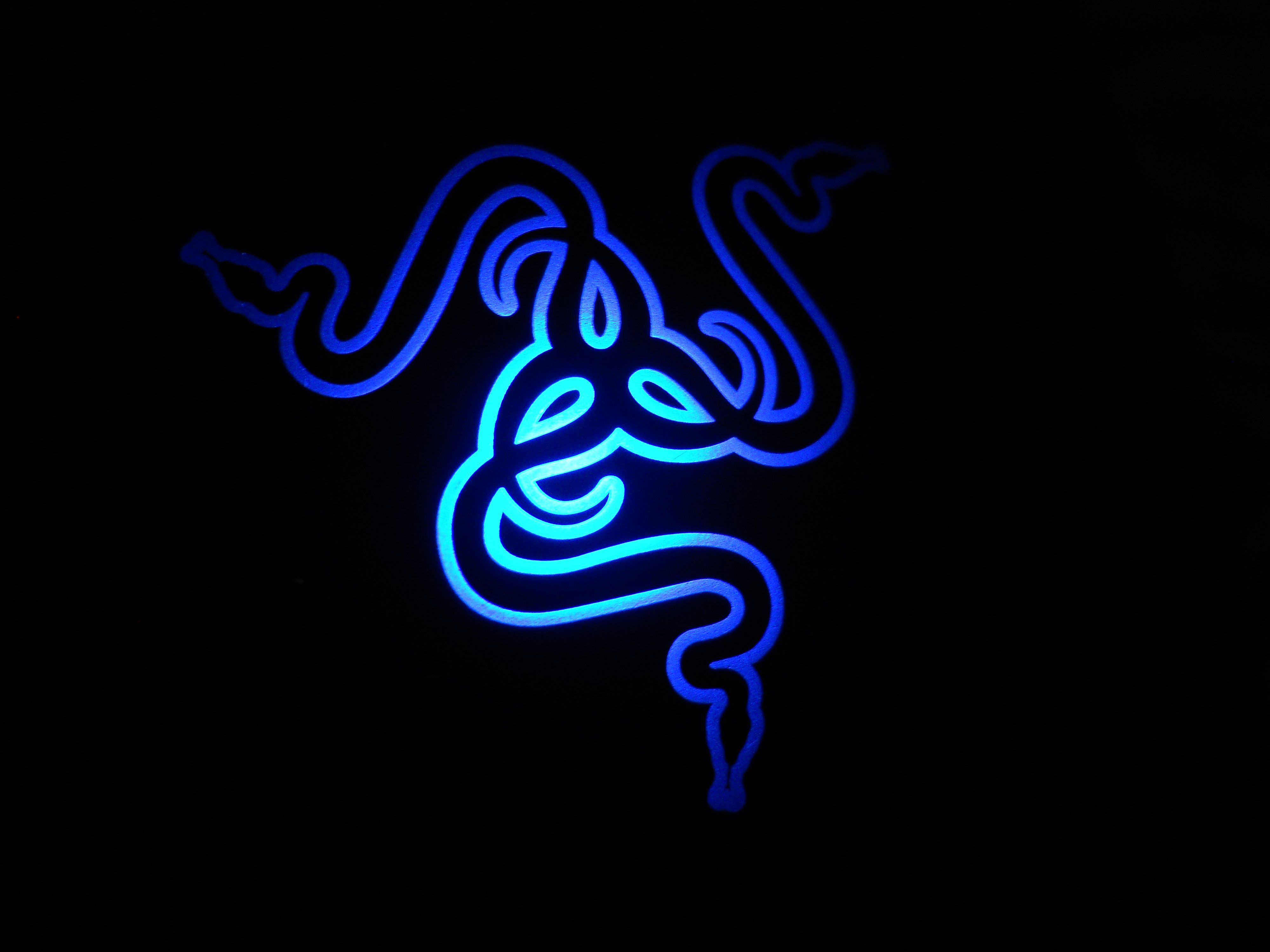 Logo Razer neon blu, 4000x3000 UHD, Monitor Gaming