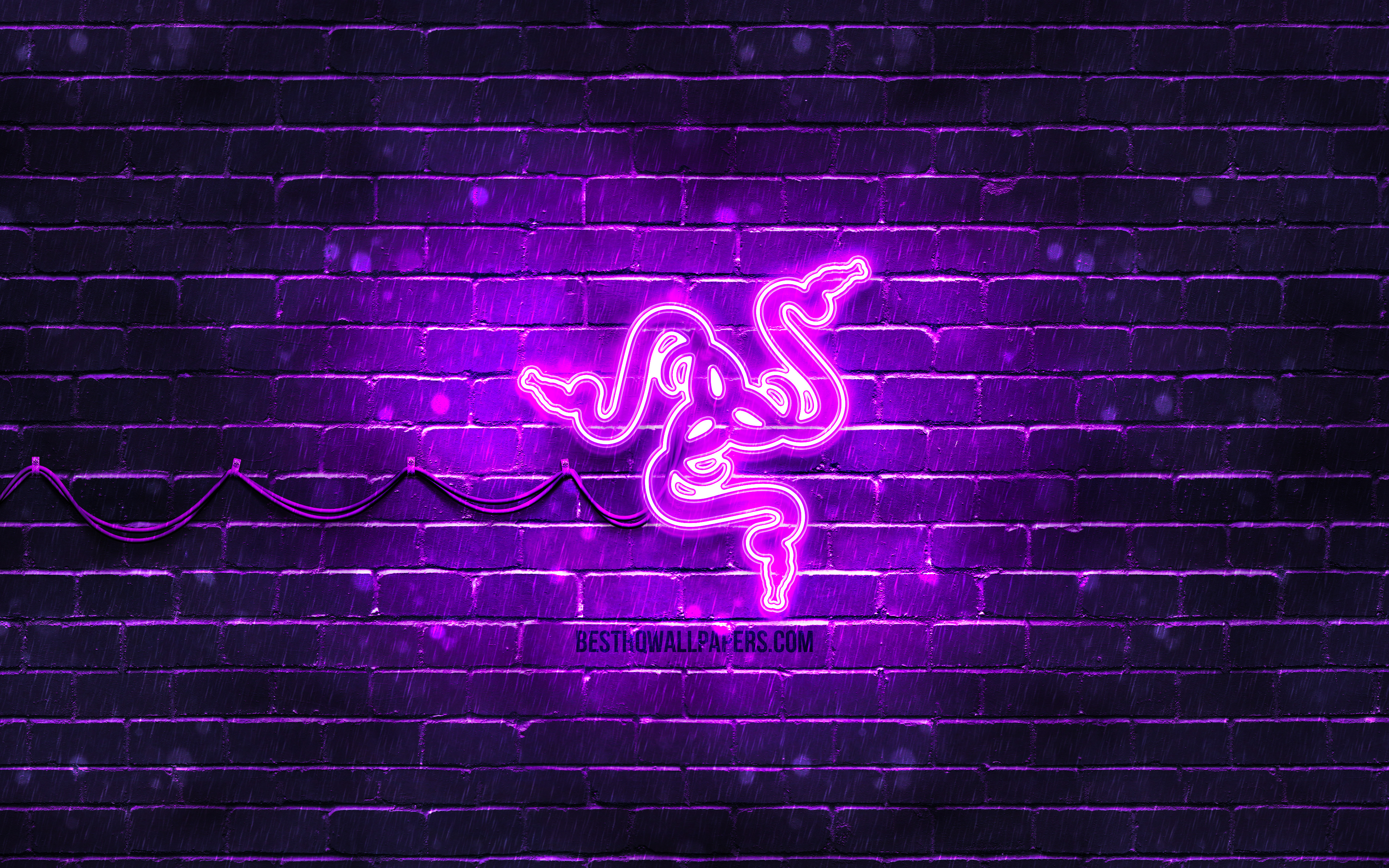 Logo Razer neon viola, periferiche gaming, 3840x2400 4K Ultra HD, Monitor 4K