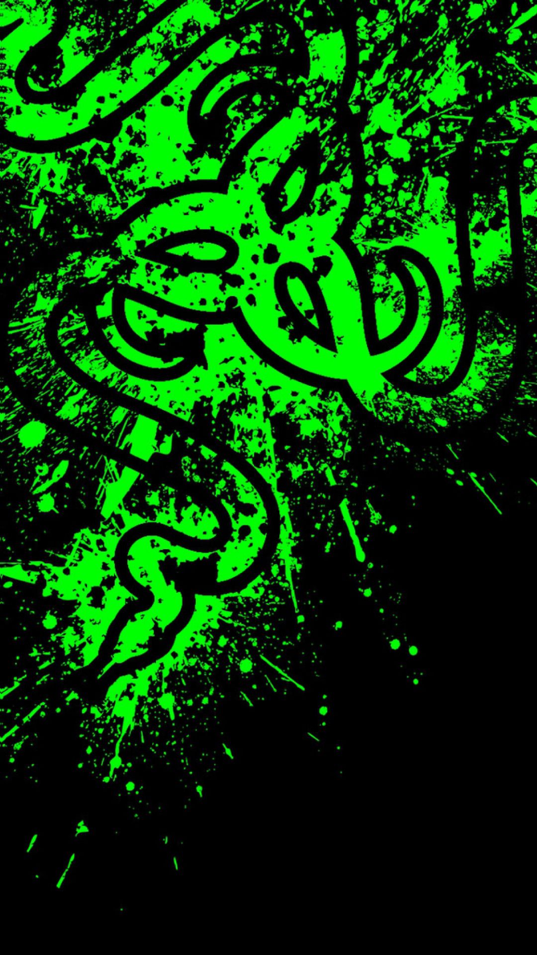 Logo Razer schizzi verdi, periferiche gaming, 1080x1920 Full HD Verticale, iPhone
