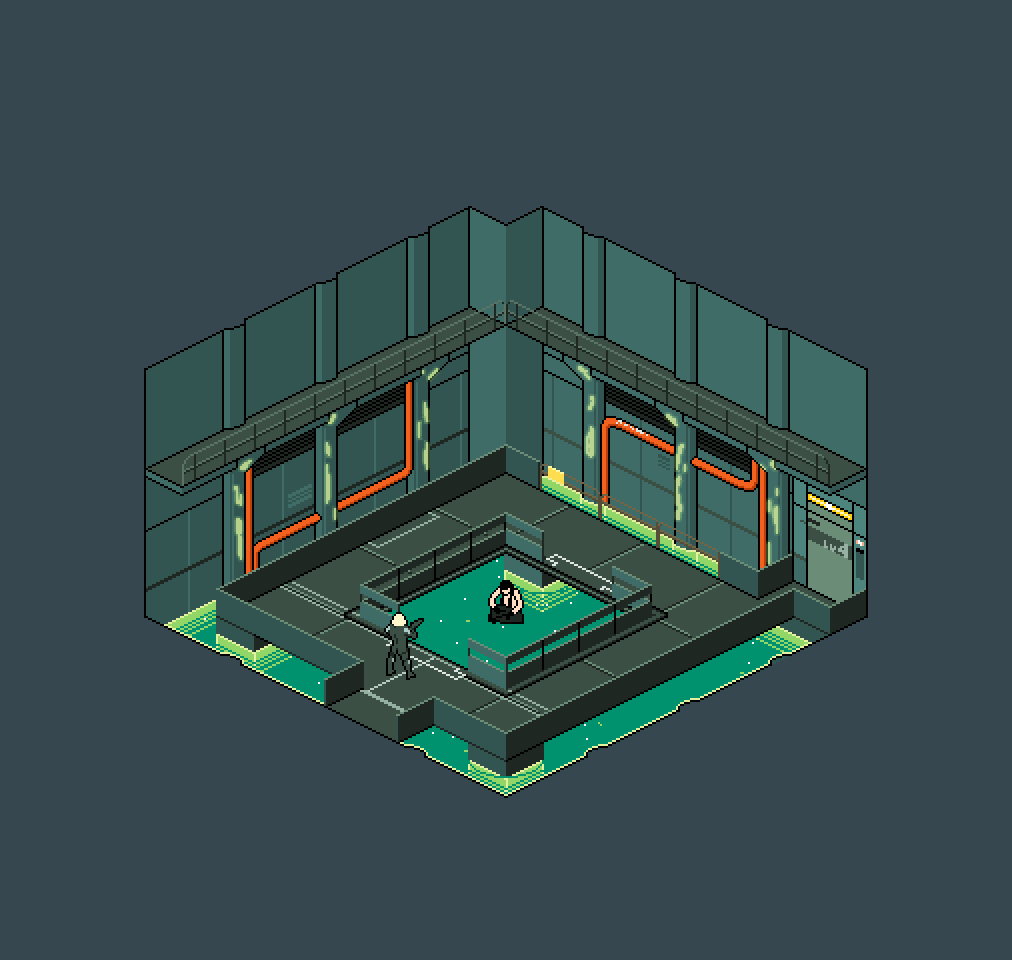 Stanza isometrica pixel art fantascienza, 1012x960 HD, iMac