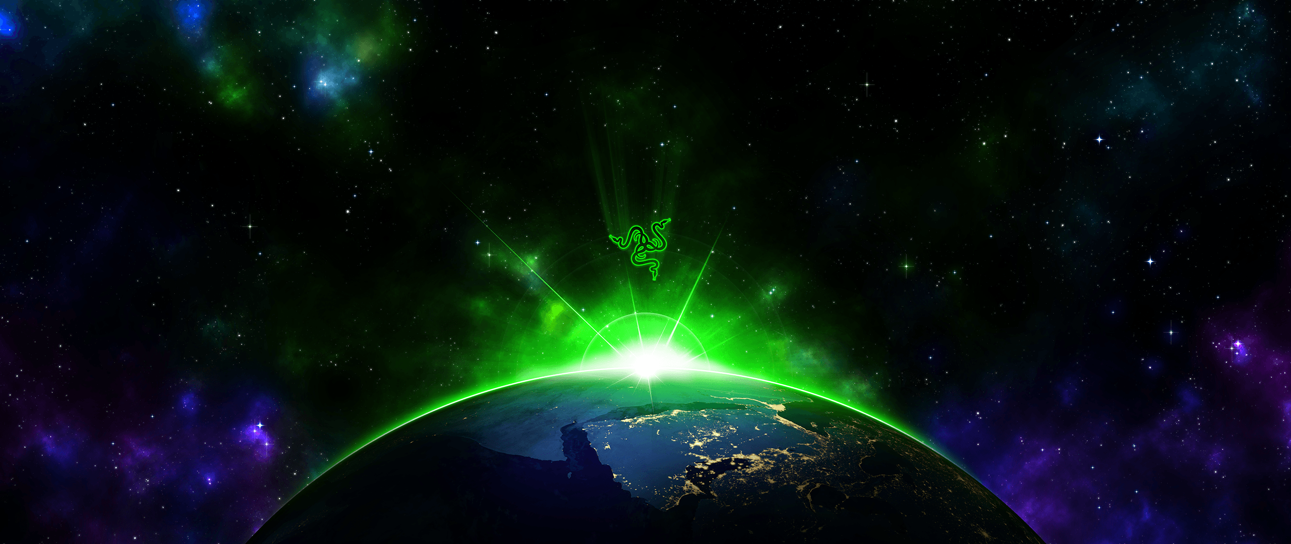 Pianeta con esplosione verde spaziale, 2560x1080 Panoramico, Dual Screen