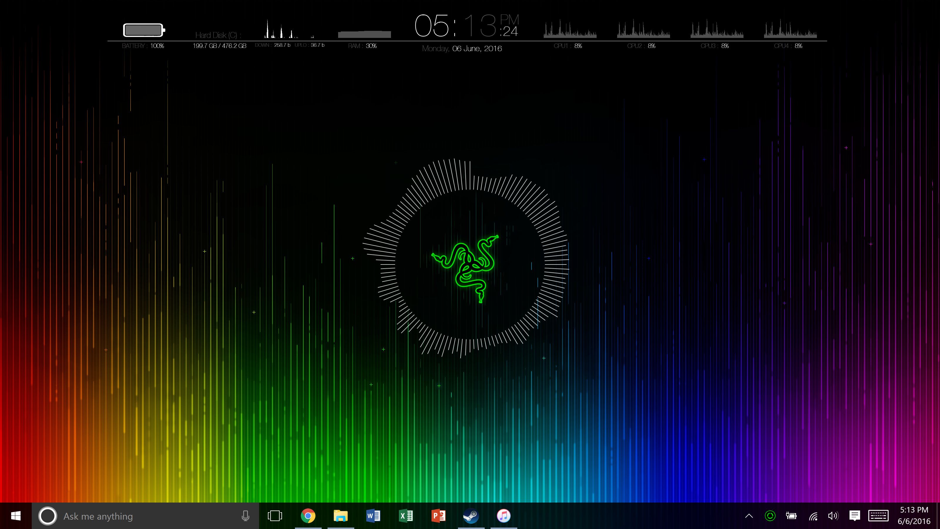 Logo Razer verde, equalizzatore colorato, 3200x1800 WQXGA, Laptop